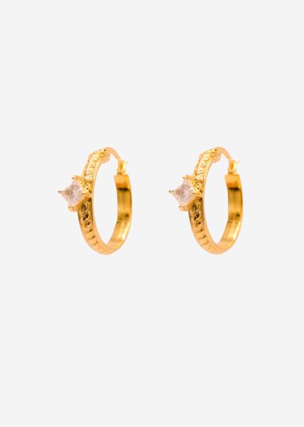 Earrings with sparkling stone, gold