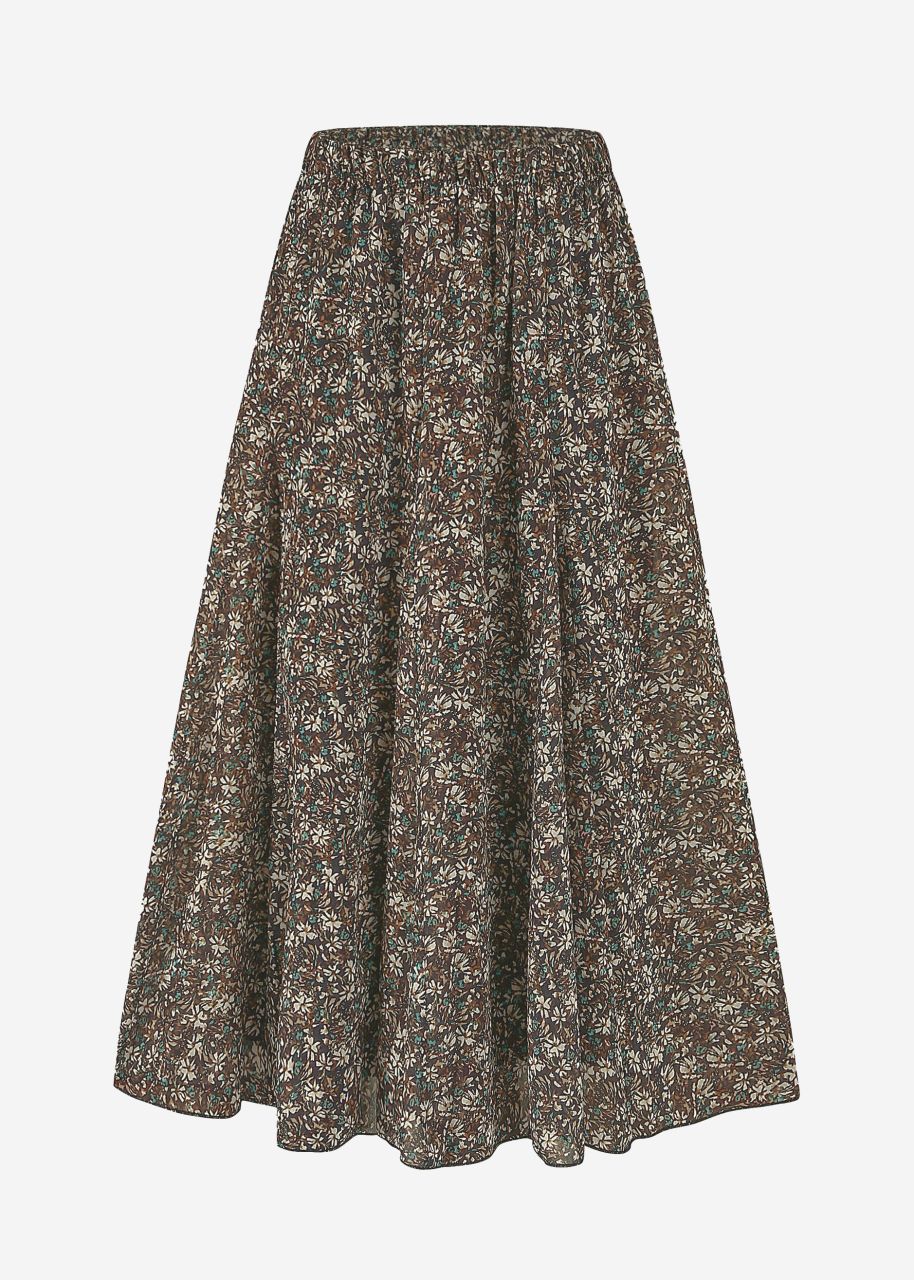 Long chiffon skirt with floral print - black