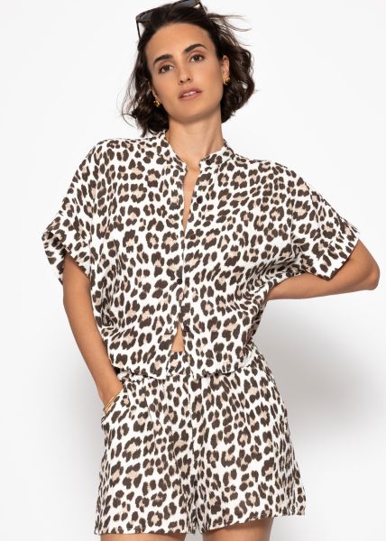 Muslin blouse with leopard print - off-white-brown