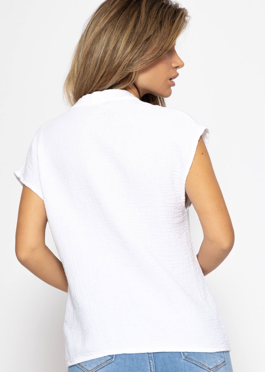 Muslin shirt with V-neck - white