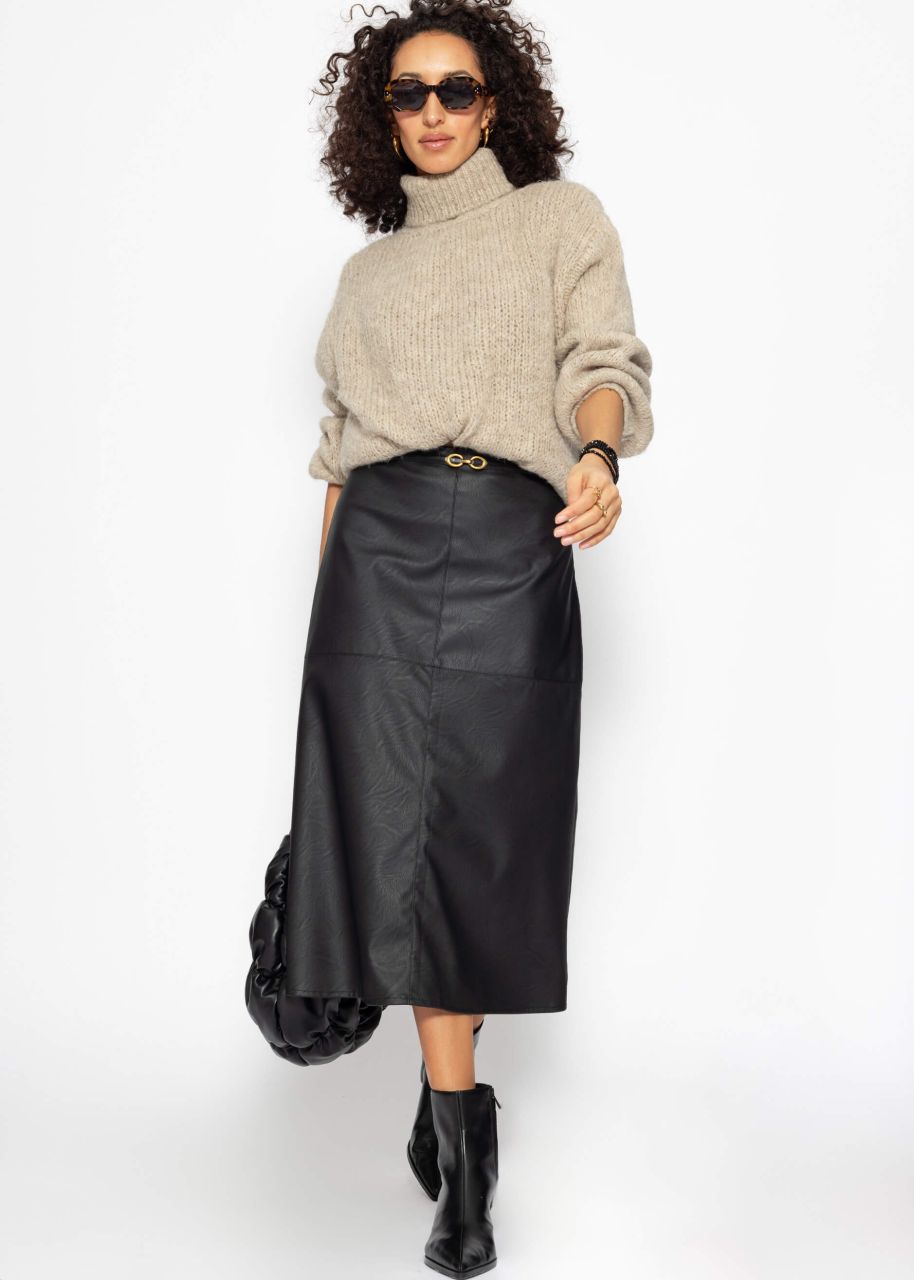 Flared faux leather skirt - black