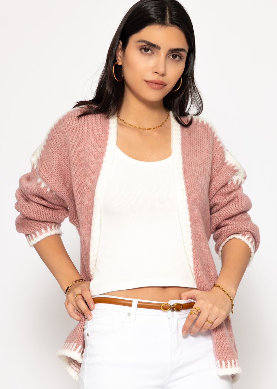Cardigan with contrasting trims - dusky pink