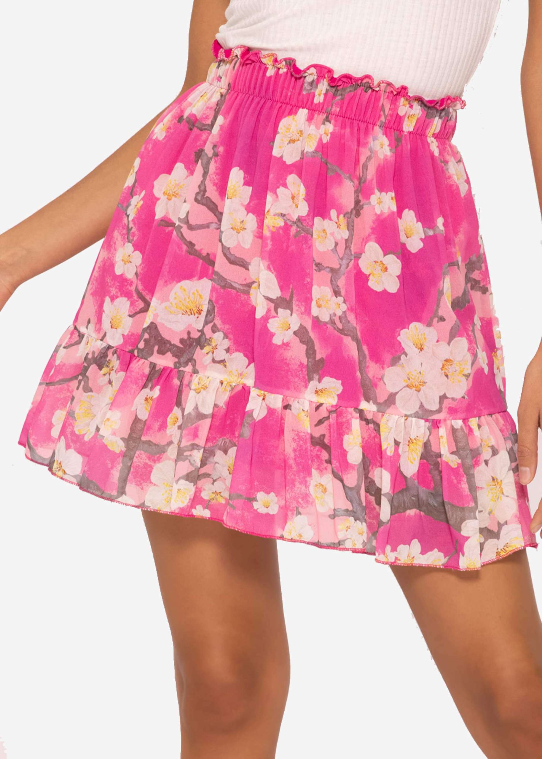 Ruched skirt with print, pink