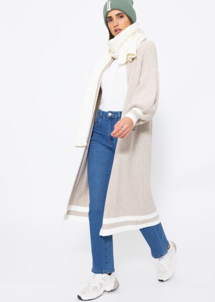 Long cardigan with pockets - beige-offwhite