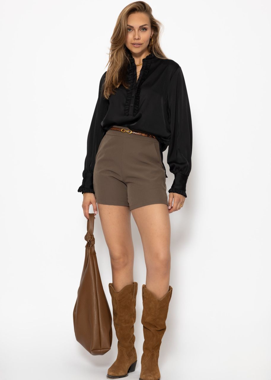 Satin blouse with ruffles - black