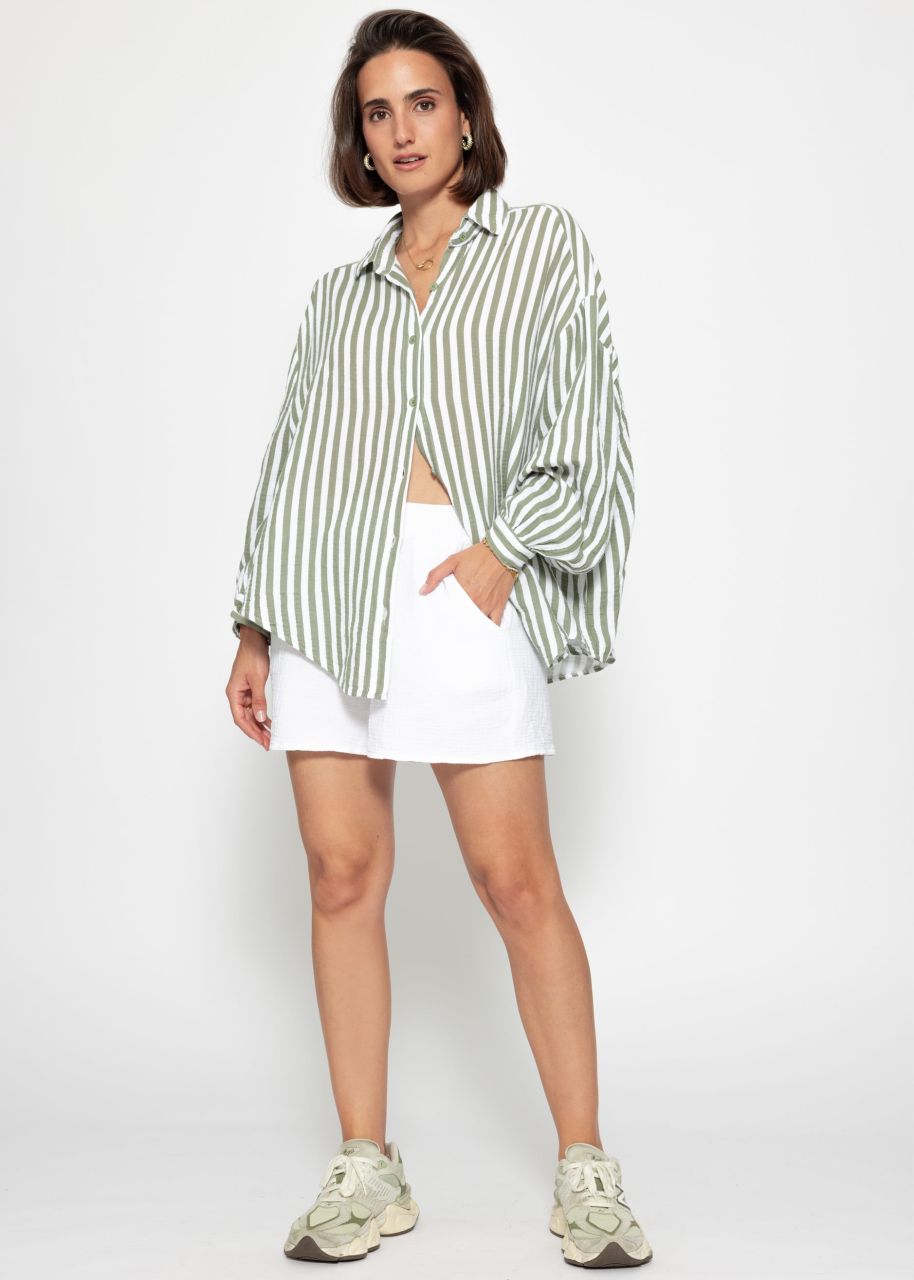 Striped oversized muslin blouse - khaki