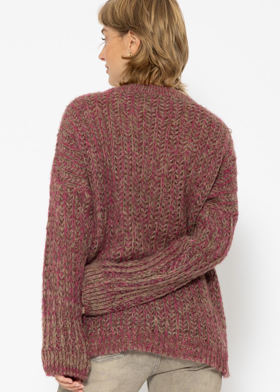 Casual knit jumper with pattern - fuchsia-taupe