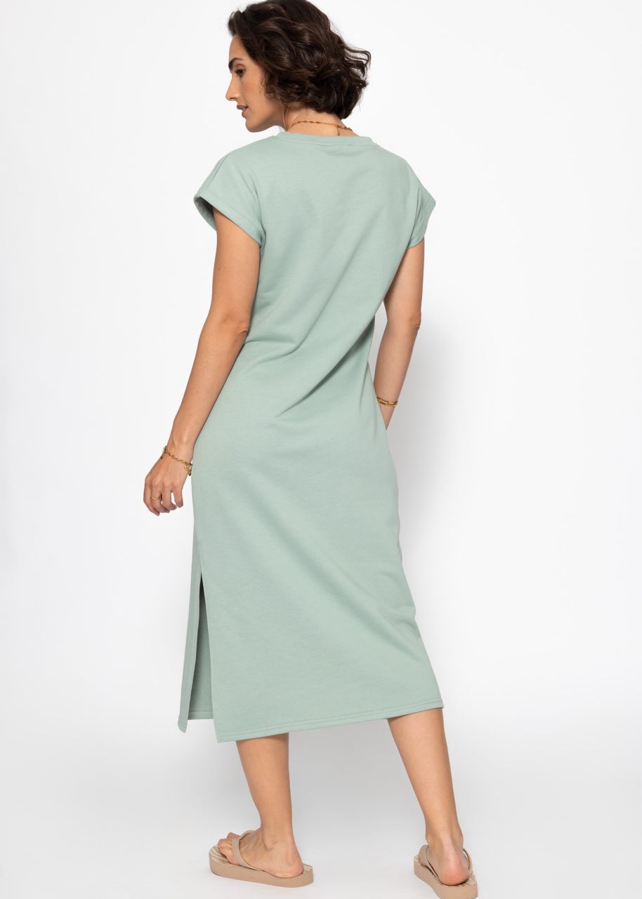 Long sweat dress with slit - sage green