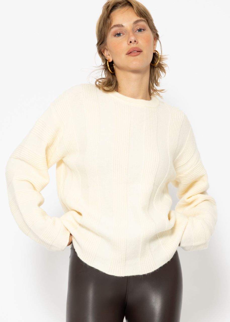 Jumper with ribbed stripe pattern - offwhite