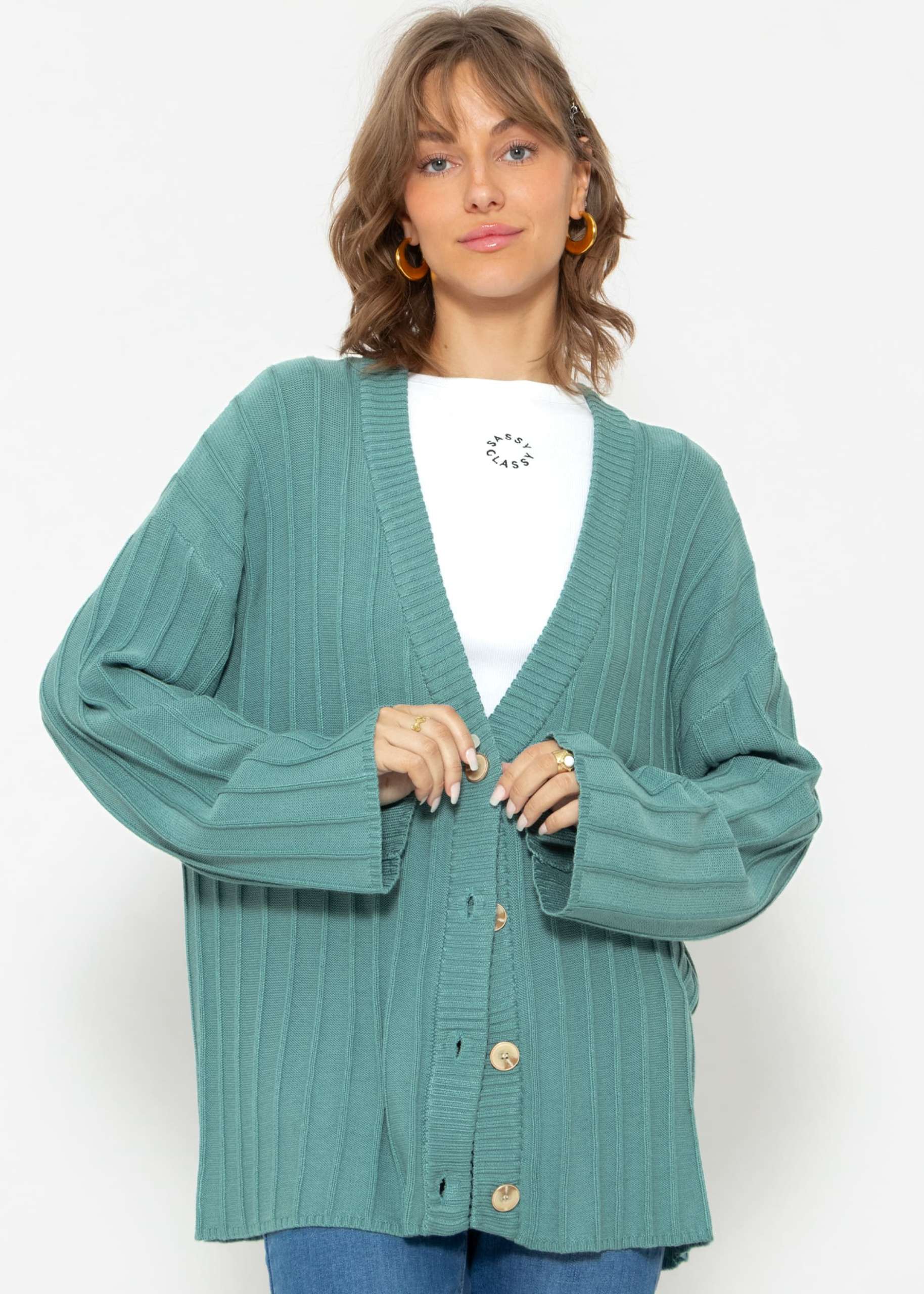 Flowing cardigan with ribbed structure - green