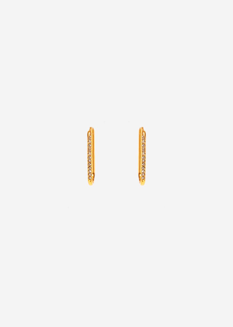 Classic squared hoop earrings with sparkling stones - gold