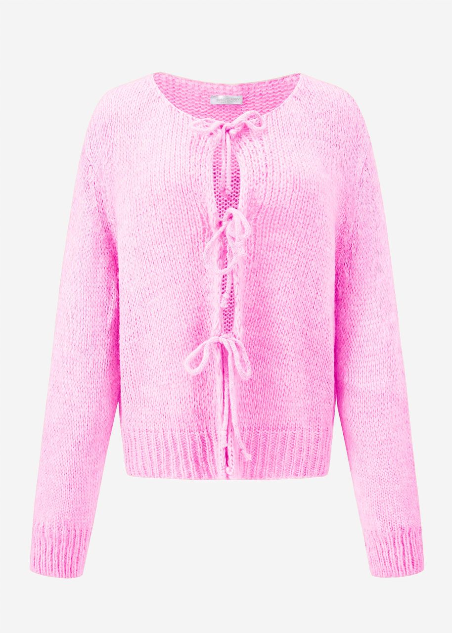 Cardigan with bow fastening - baby pink