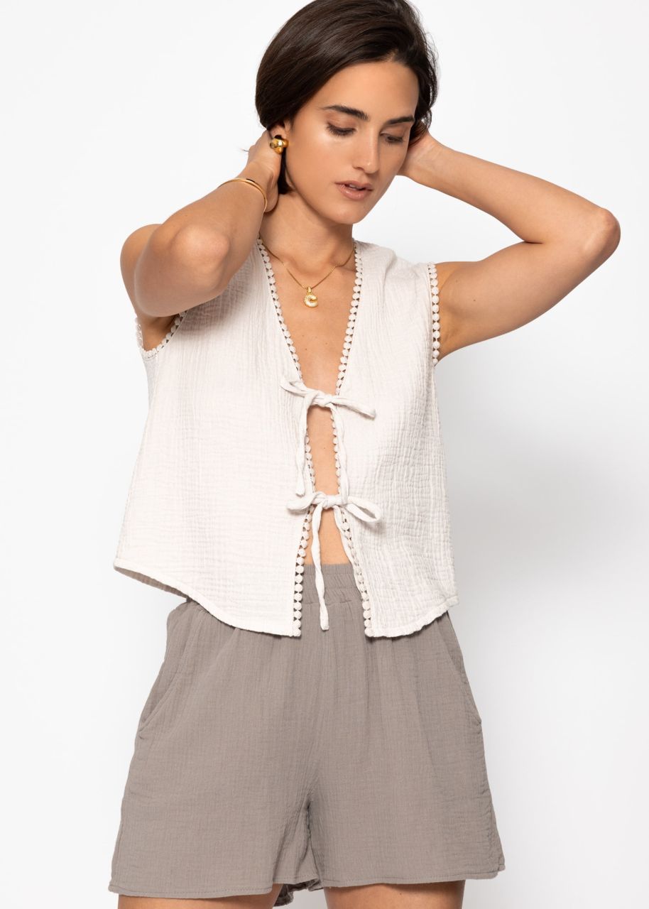 Muslin top with bows - light beige