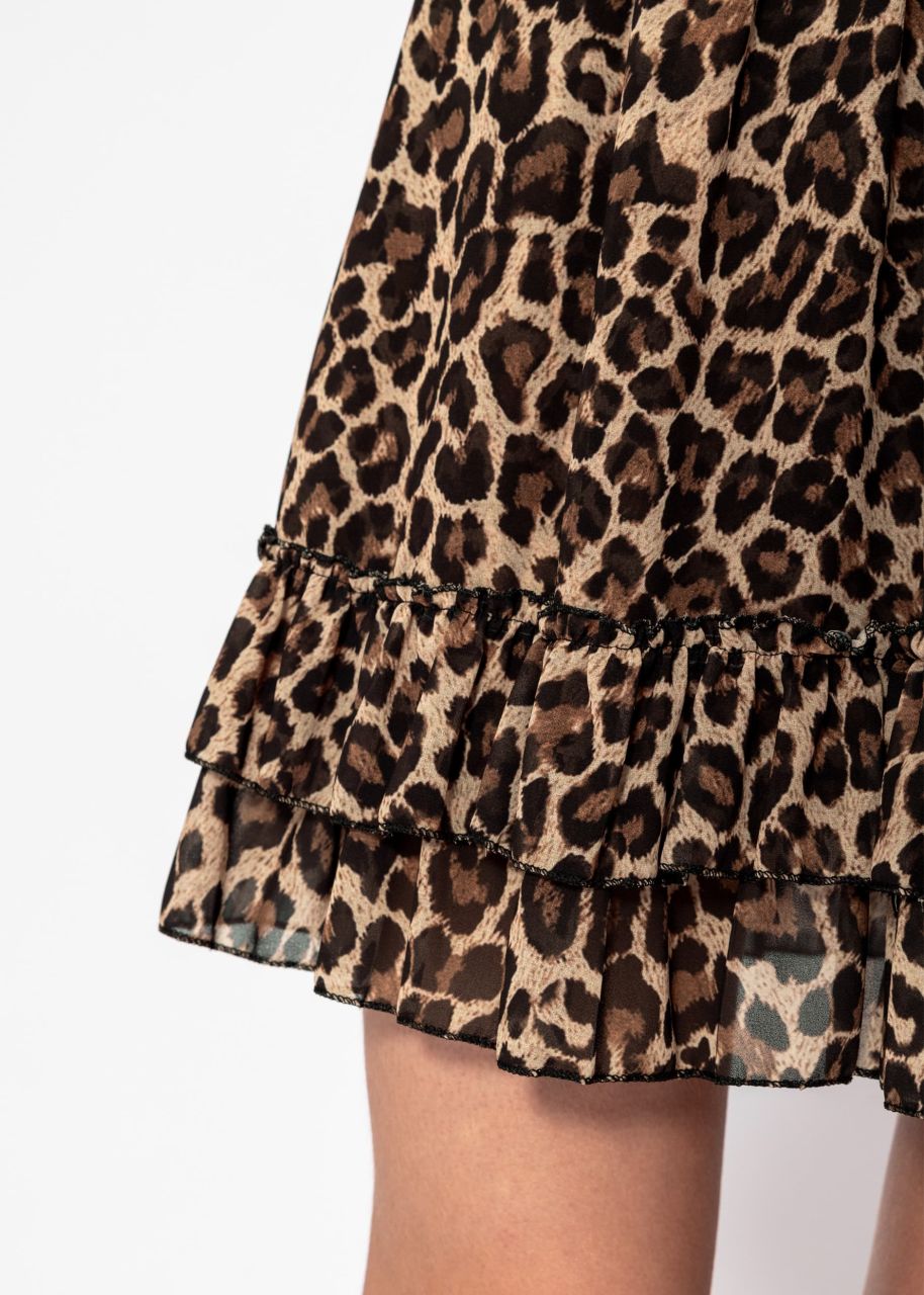 Flouncy skirt with leo print, brown-beige