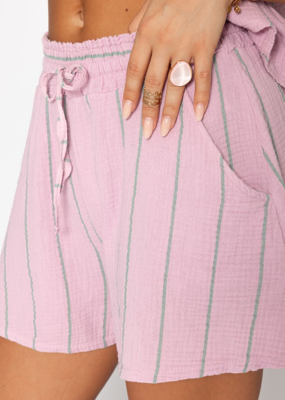 Striped muslin shorts - pink