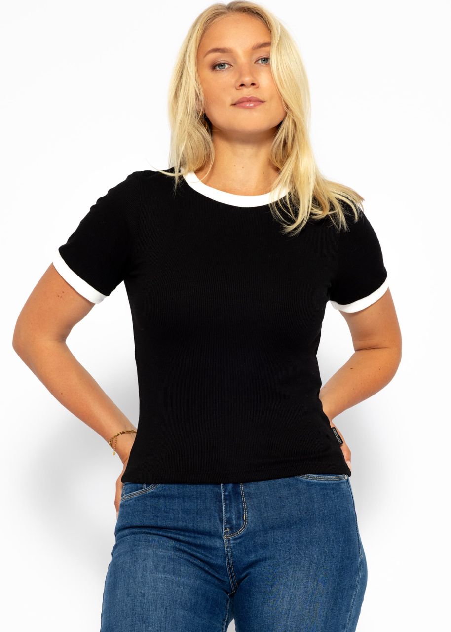 T-shirt with panels- black-offwhite