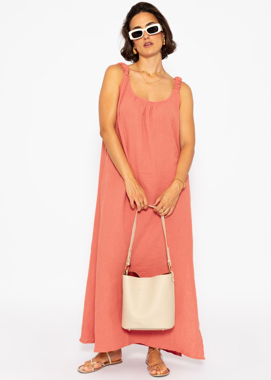 Maxi muslin dress with pockets - lobster