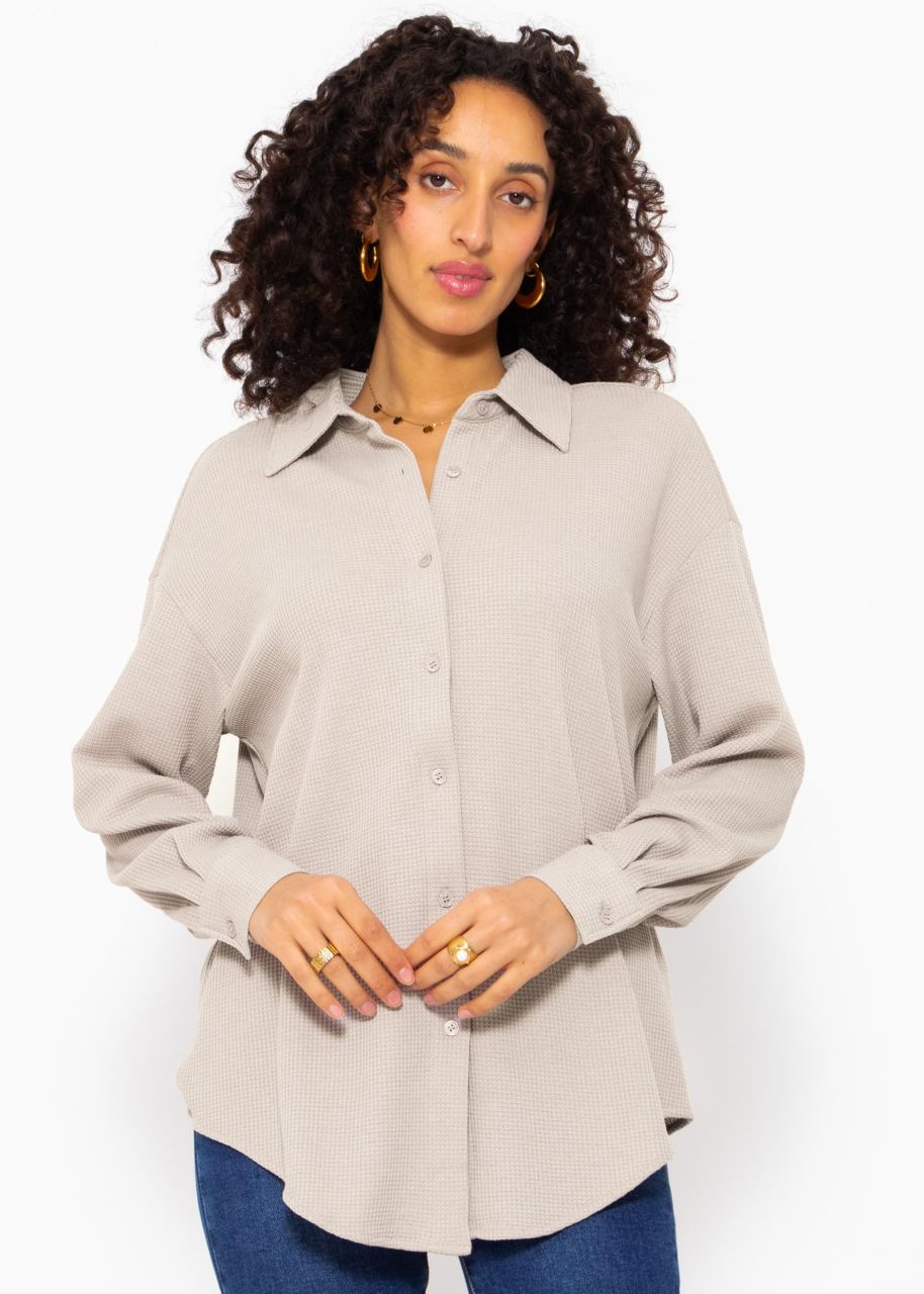 Oversize waffle piqué blouse - taupe