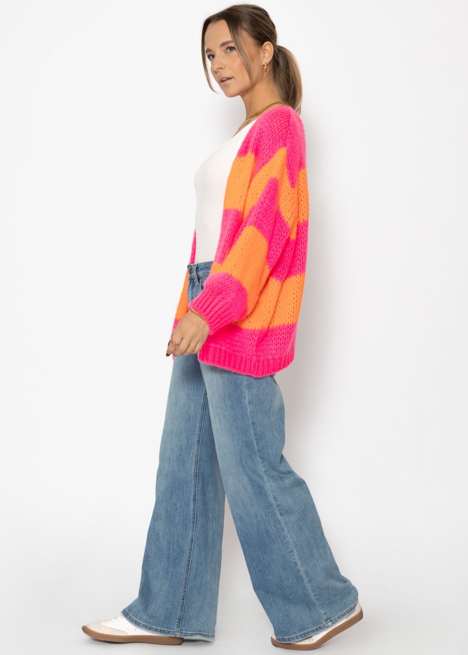 Striped oversize cardigan - pink-orange