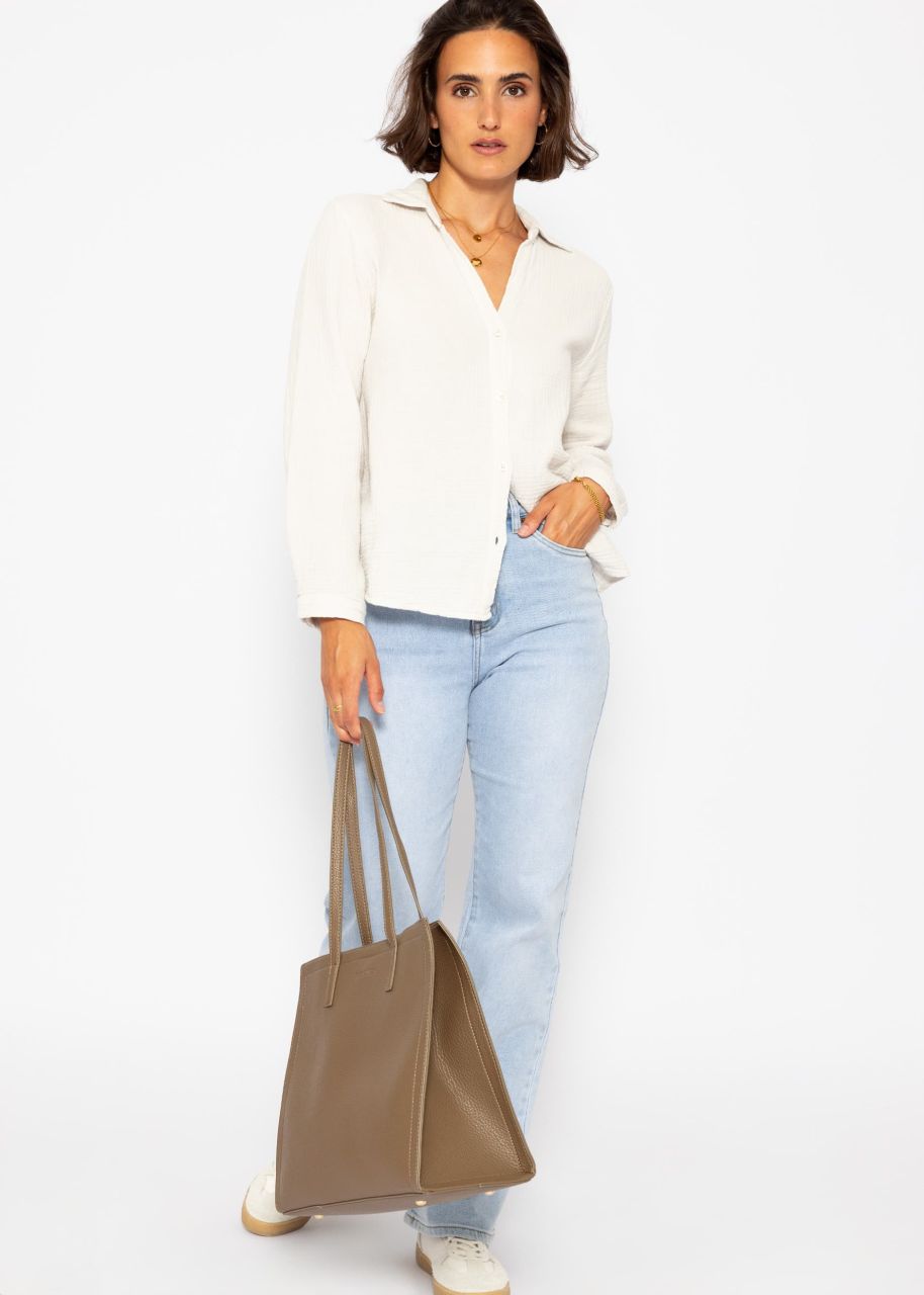 Muslin blouse with V-neck - light beige