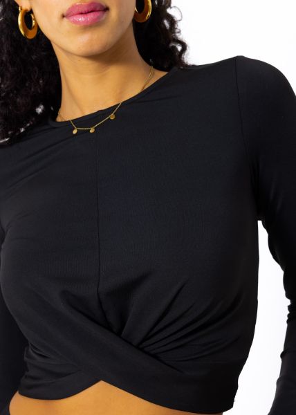 Crop shirt with long sleeves, black