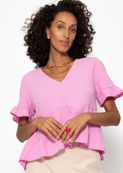 Muslin shirt with flounces - pink