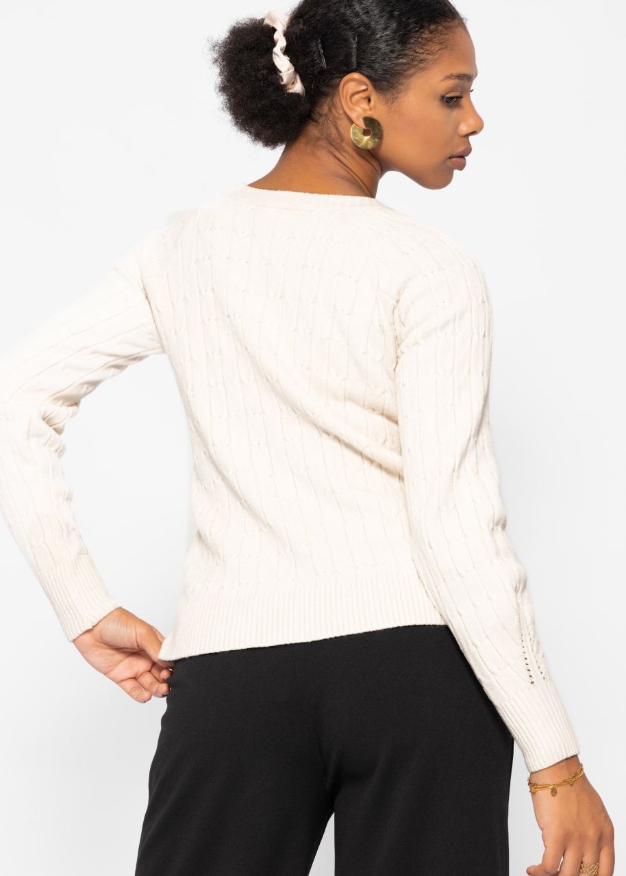 Cable knit raglan jumper - offwhite