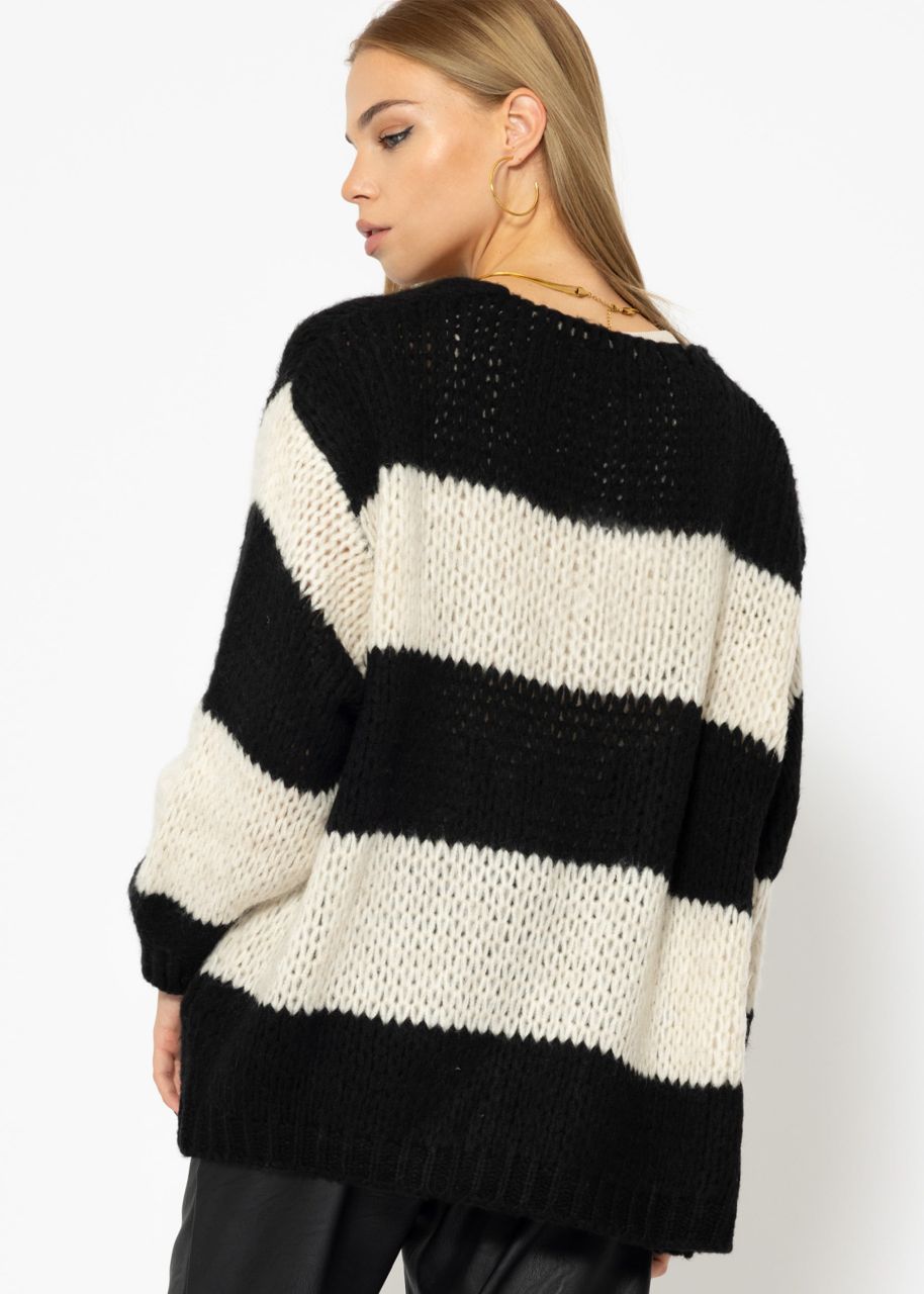 Striped oversize cardigan - black-offwhite