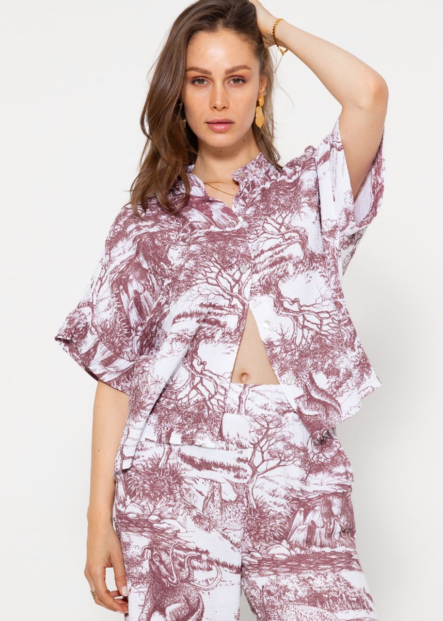 Muslin blouse with print - wine red