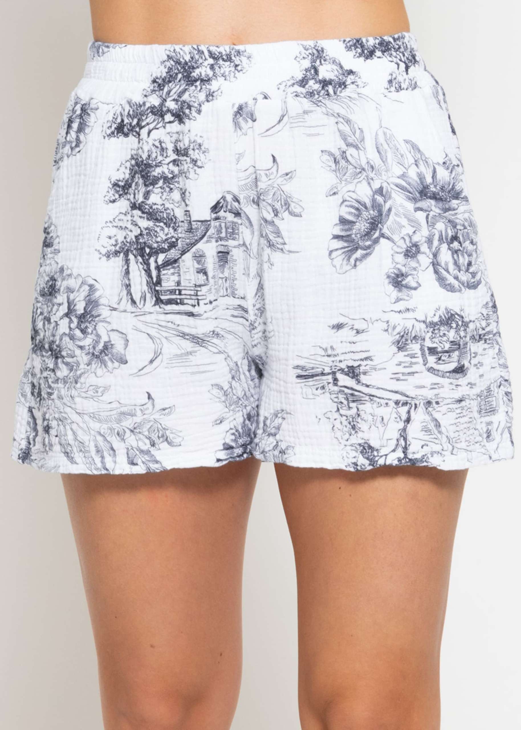 Muslin shorts with print - dark blue