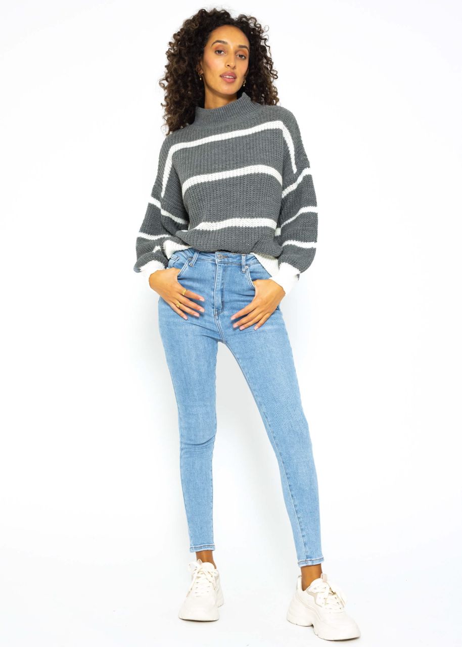 Striped turtleneck jumper - grey-offwhite