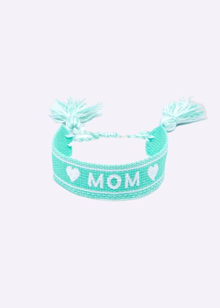MOM ribbon, turquoise/white