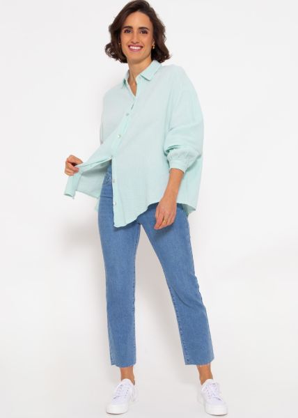 Oversized muslin blouse, short, pastel mint