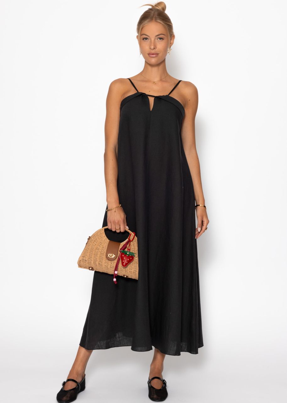 Linen dress with spaghetti straps - black
