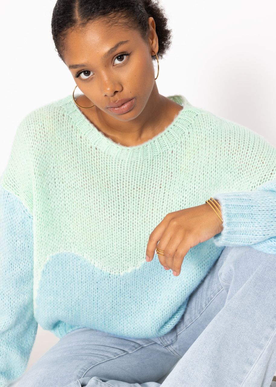 Two-tone knitted sweater - light blue-pastel green