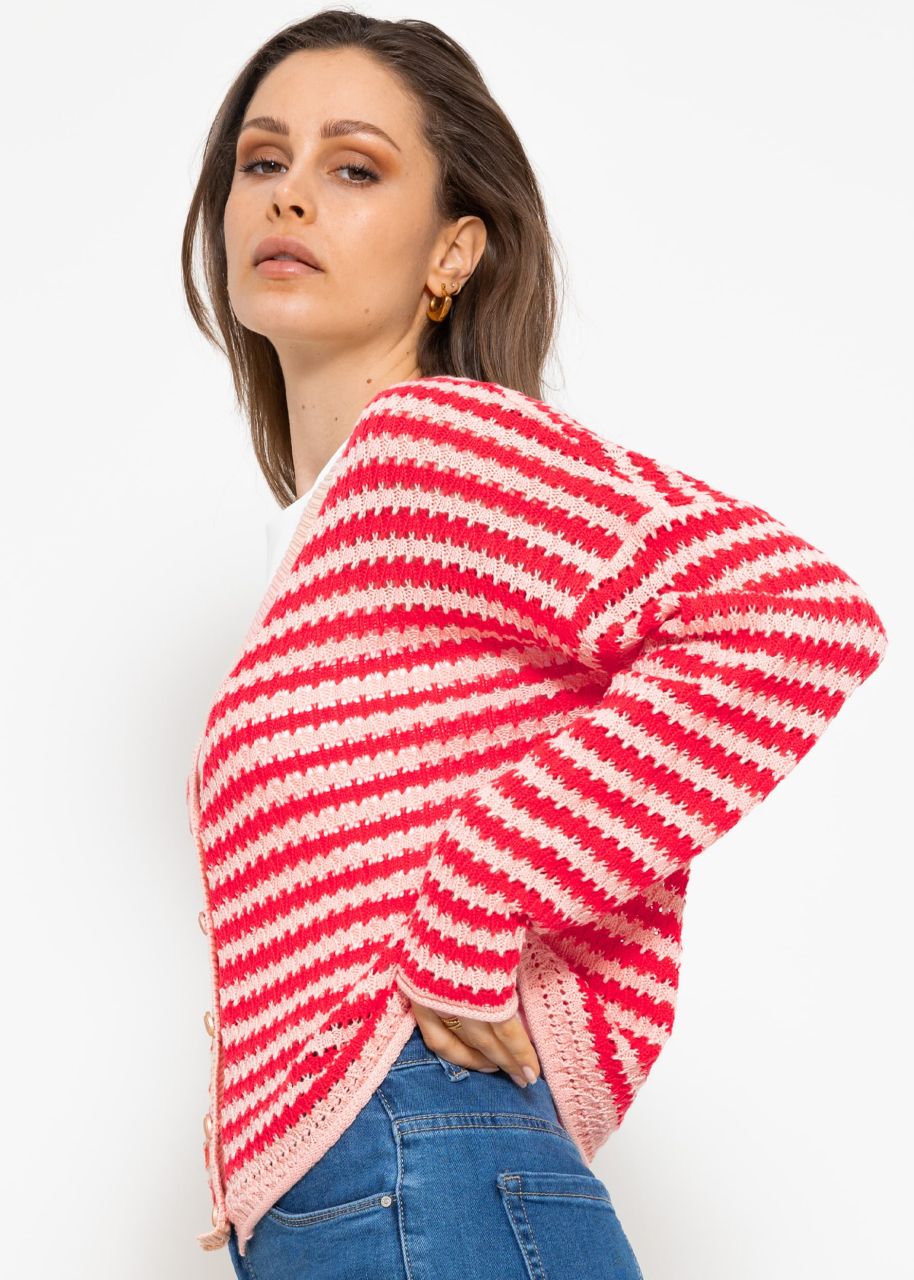 Cardigan in ajour knit - pink-red