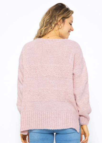 Knitted jumper with V-neck, pink