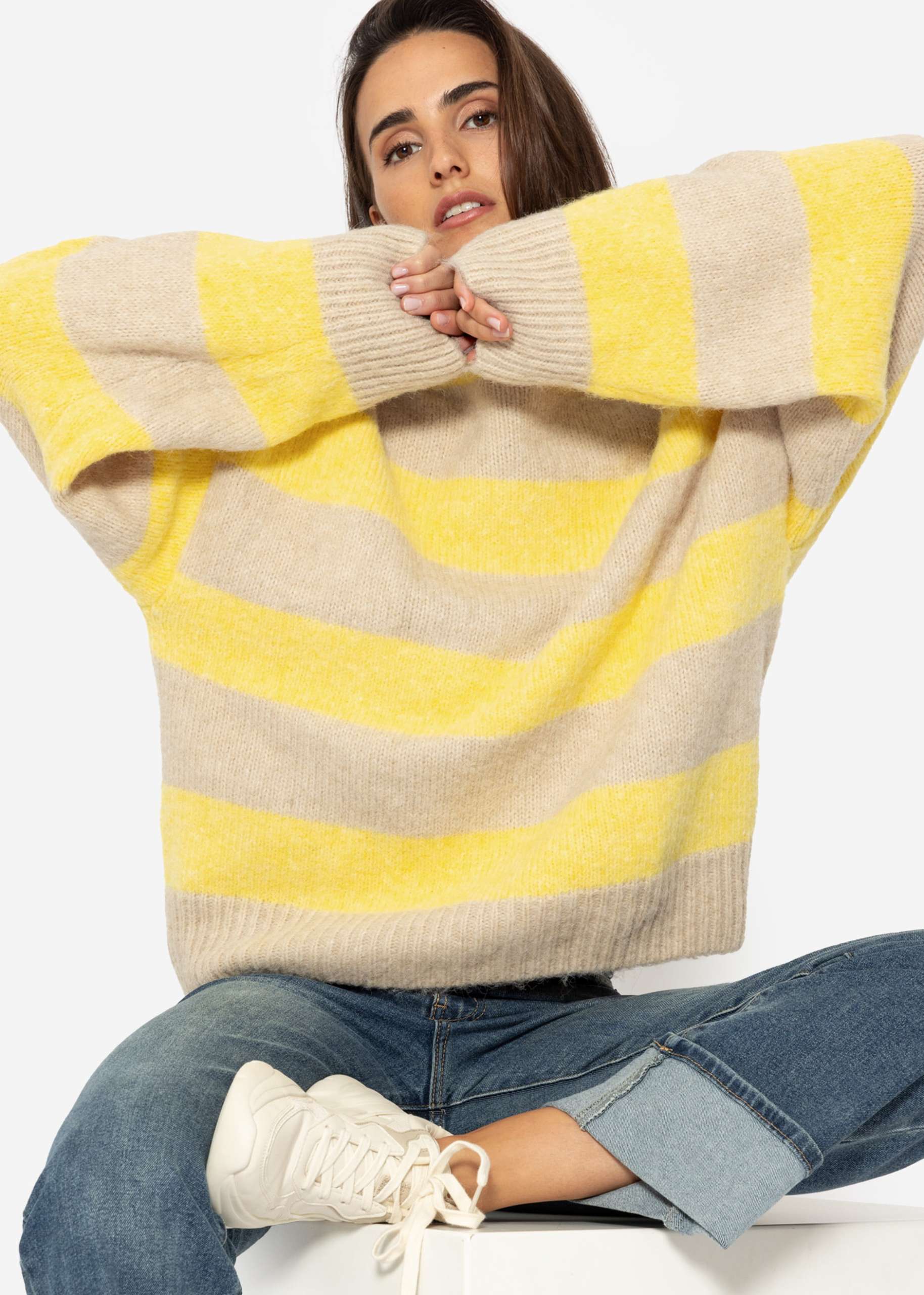 Jumper with block stripes - yellow-beige