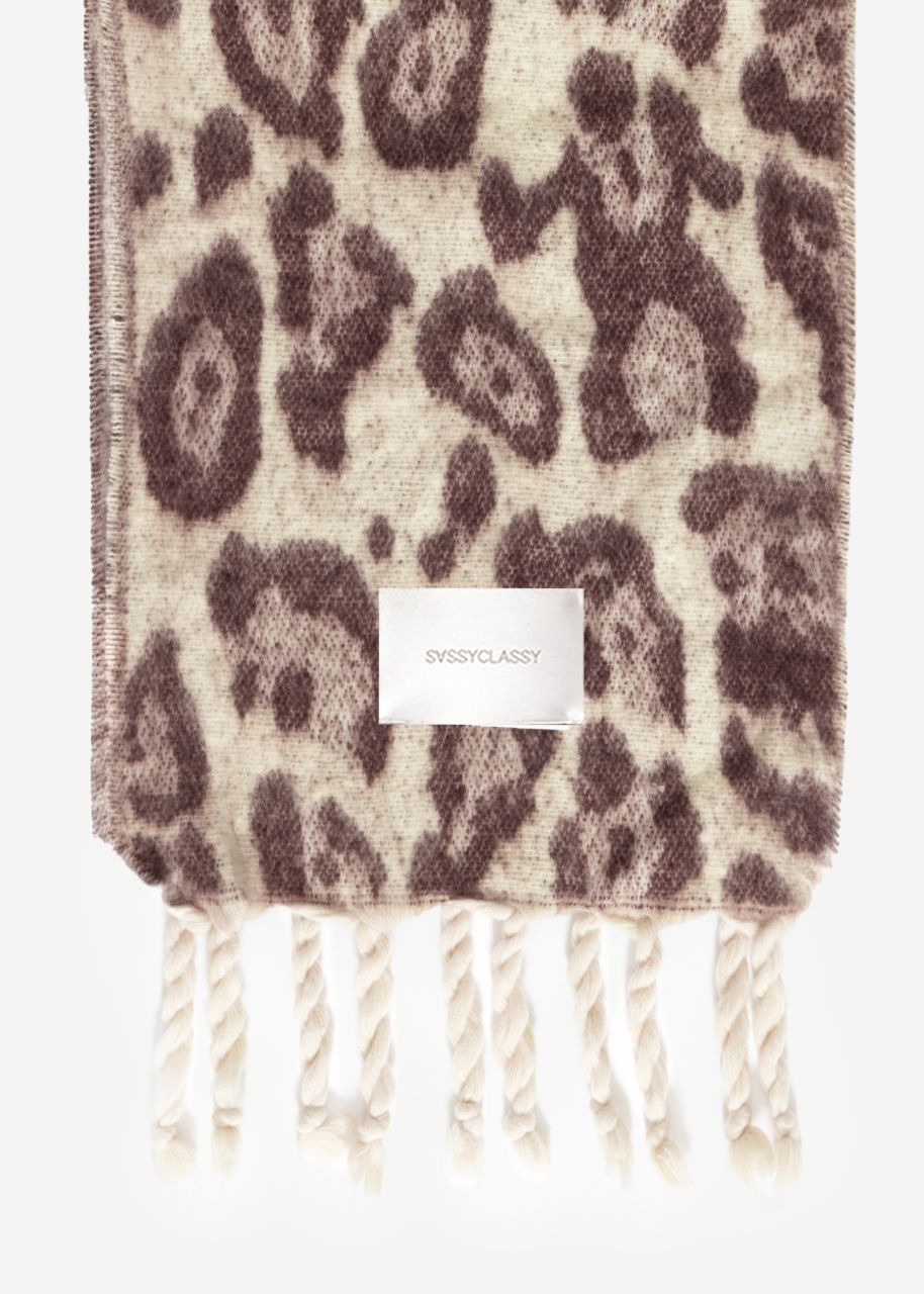 Scarf with leo print - offwhite-burgundy