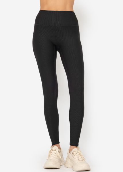 Ribbed high waist sports leggings - black