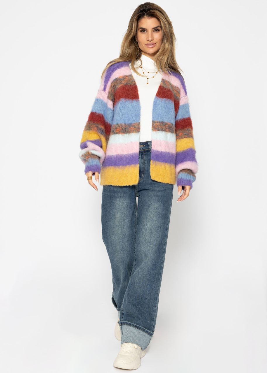 Fluffy cardigan with stripes - multicolor