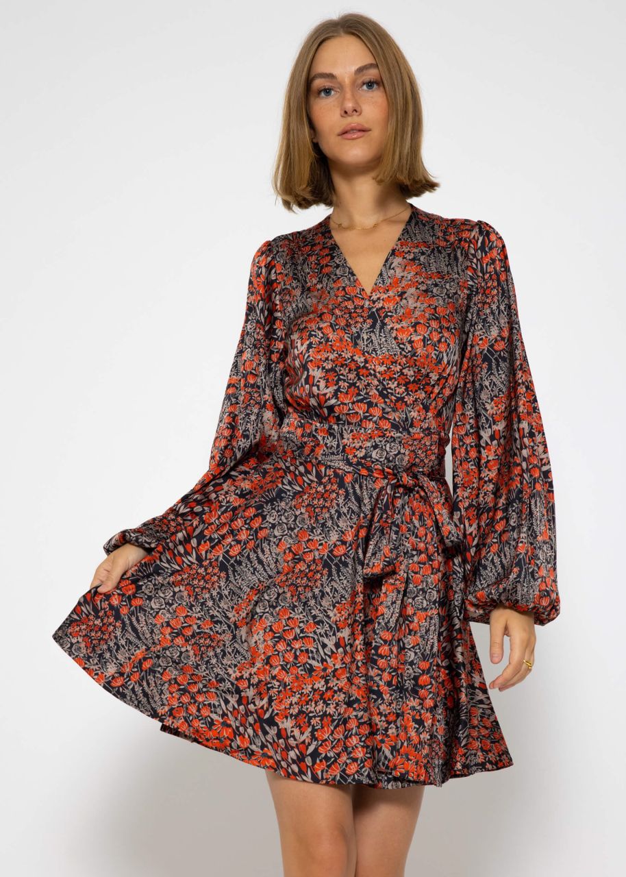 Elegant wrap dress with print - black-red