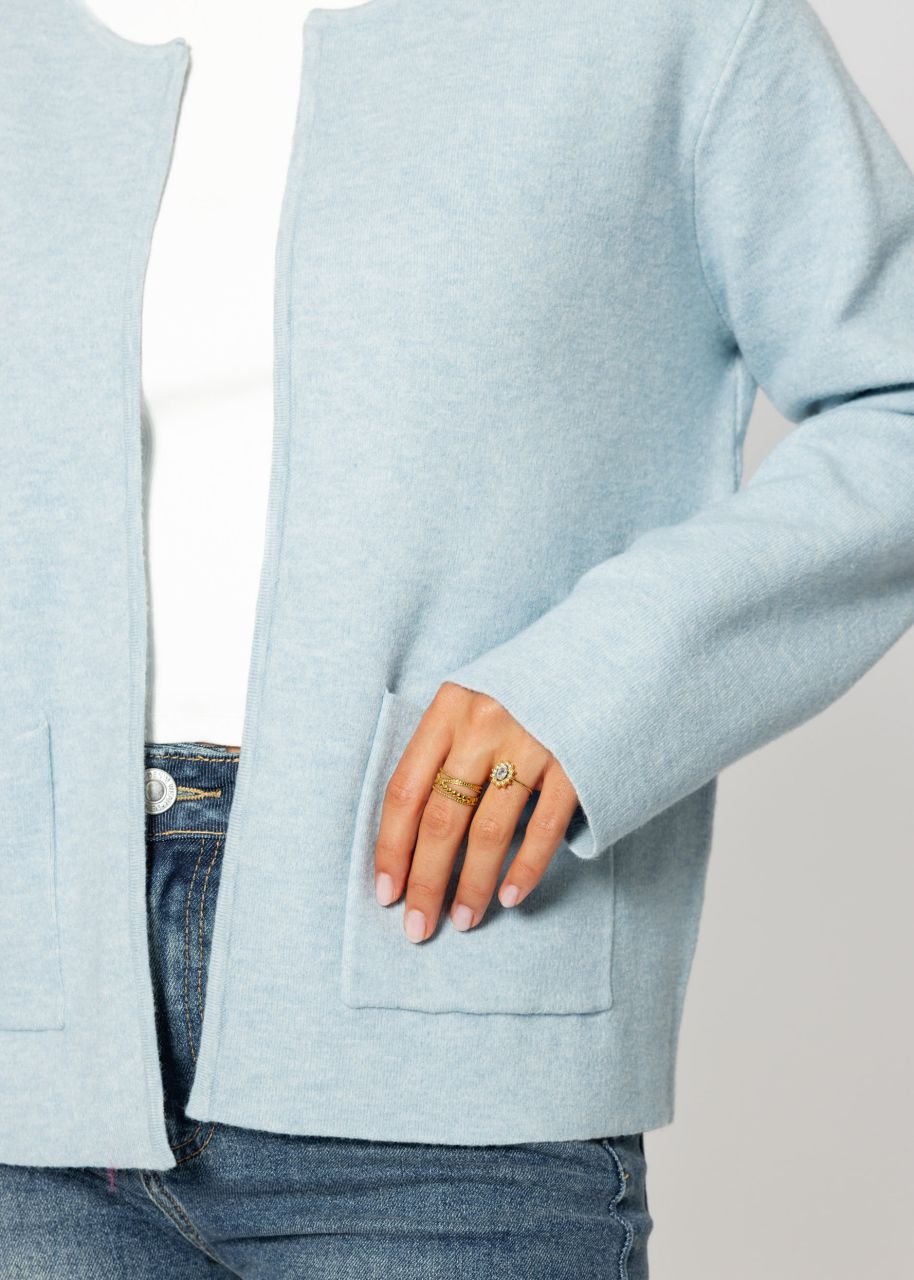 Cardigan with a round neckline and patch pockets - light blue