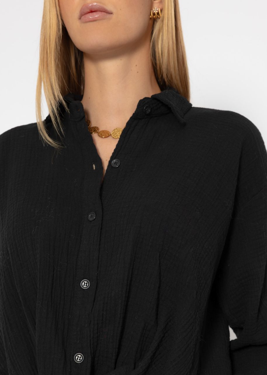 Muslin blouse with knot - black