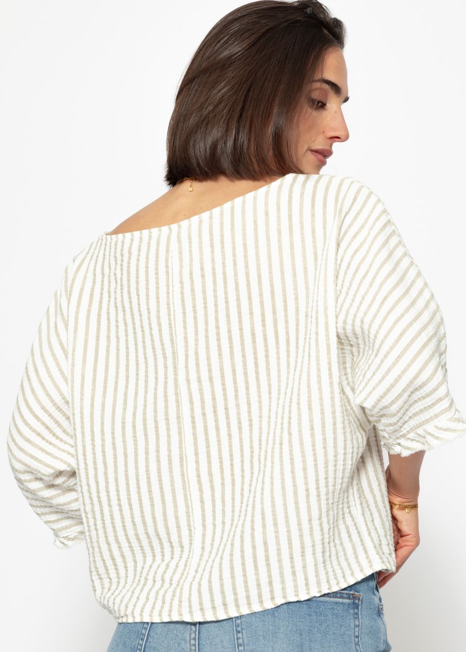 Striped oversize muslin shirt - beige