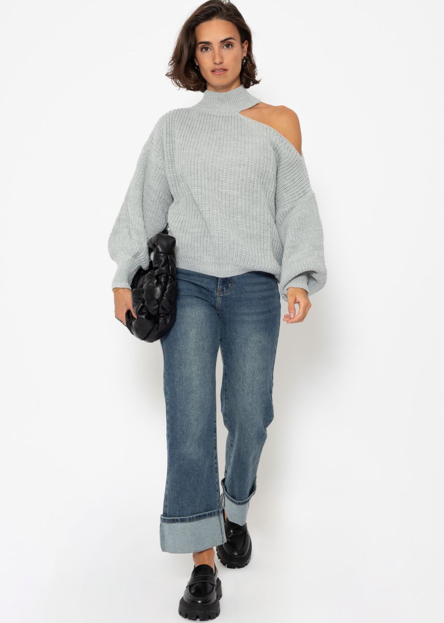 Oversize Cut-Out Sweater - grey