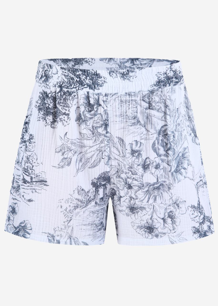 Muslin shorts with print - dark blue