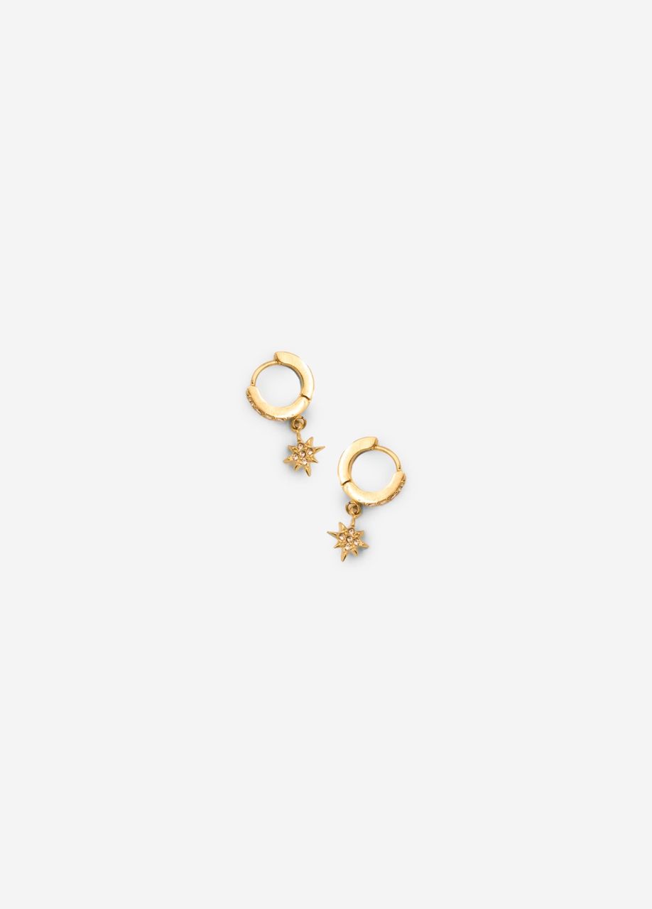 Sparkling mini hoop earrings with star pendant - gold