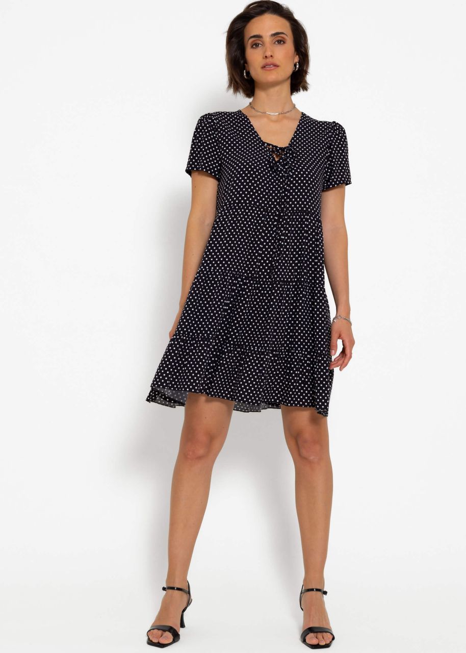 Airy dress with polka dot print - black