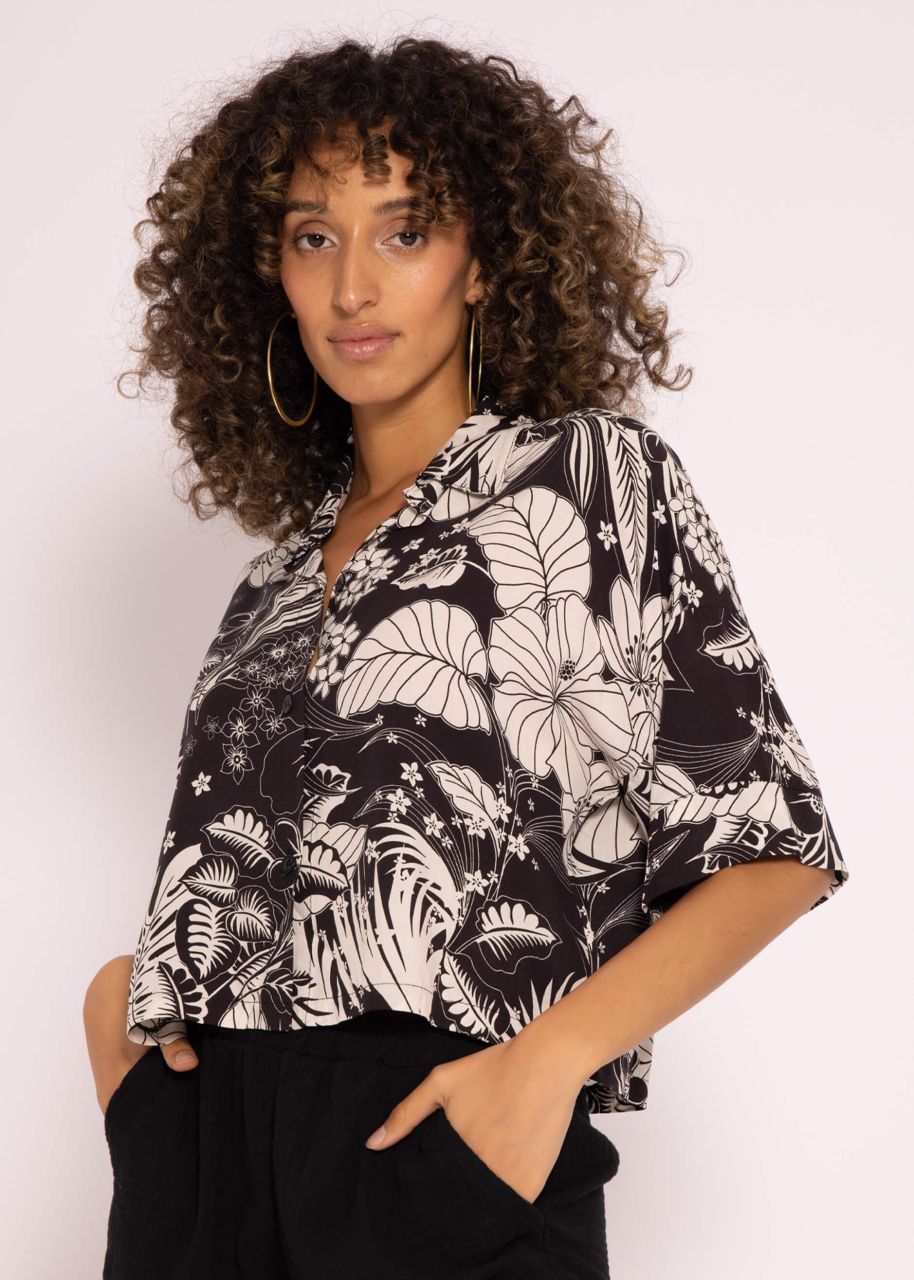 Crop blouse with print, black